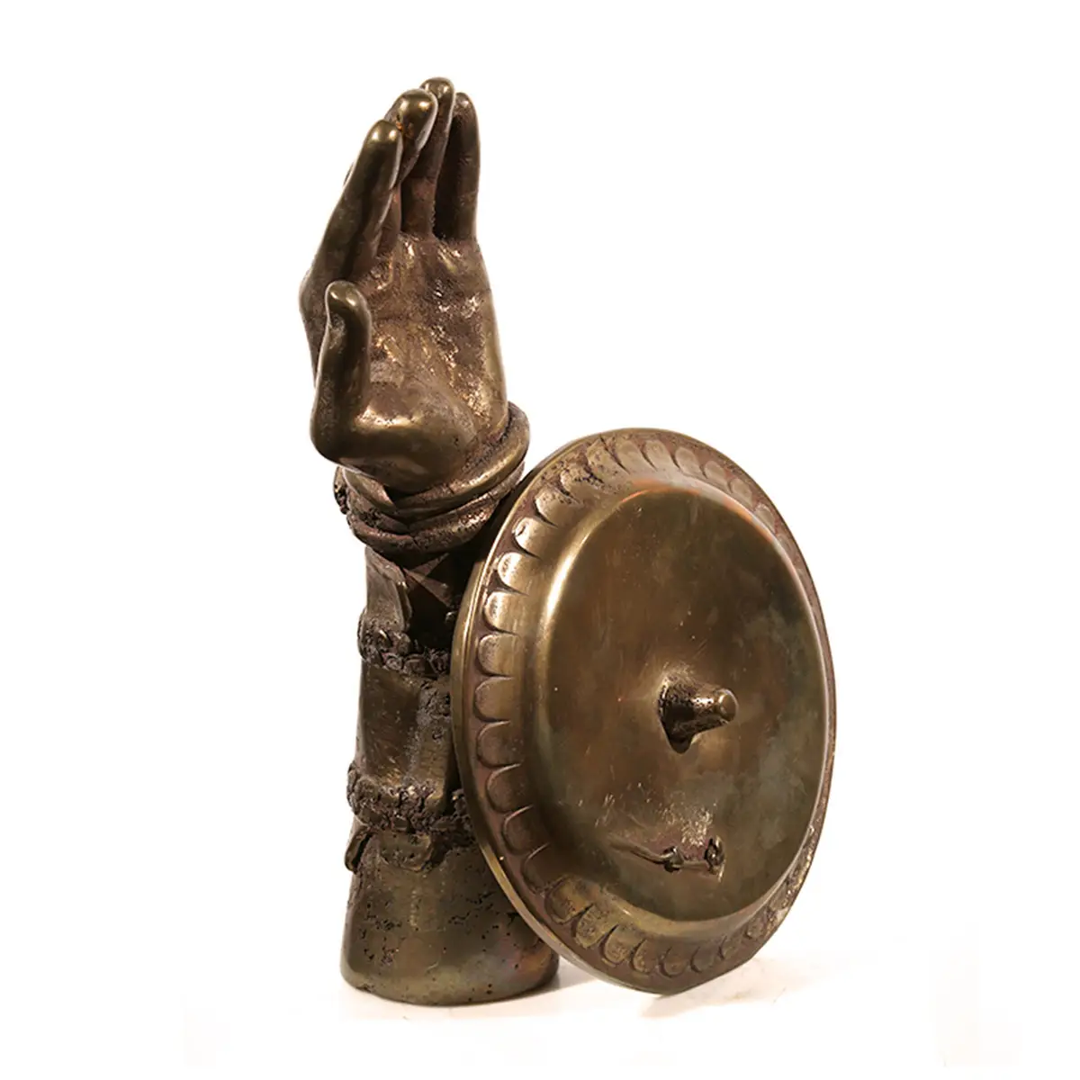 Round Shield | bronze | 16 x 10 x 6 inches- Knot- Hand, Sand-casted- bronze- sculpture- by- Mel -Hantz