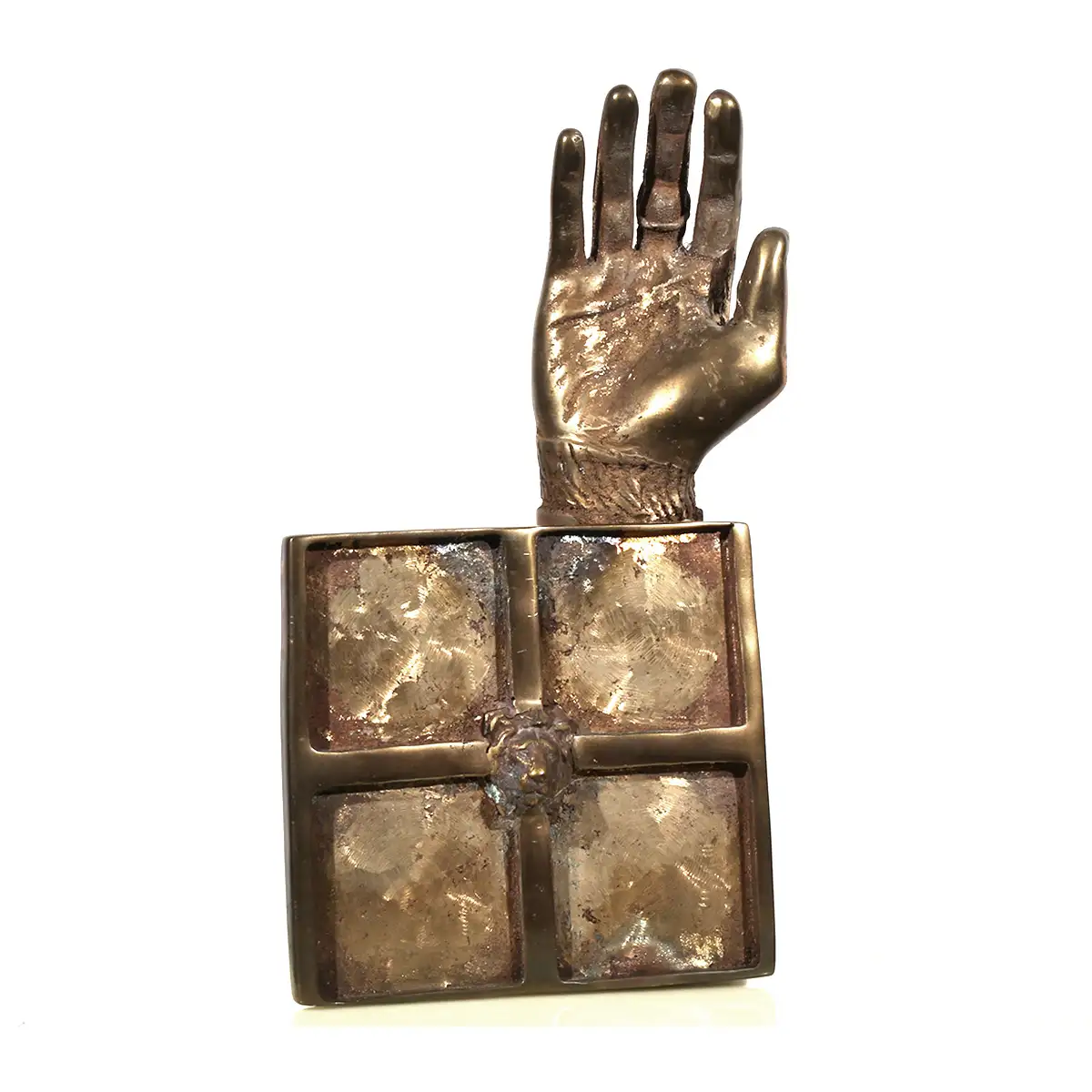 Lion Shield | bronze | 16 x 9 x 4 inches- Knot- Hand- Sand-casted- bronze- sculpture -by -Mel -Hantz