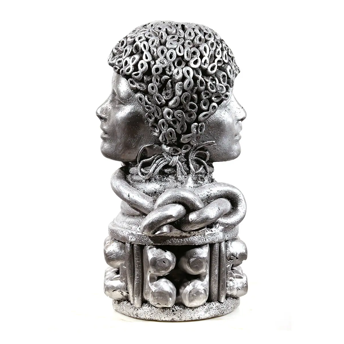 Janus Head I aluminum | sold Knot- Head- Sand-casted -aluminum- sculpture -by- Mel- Hantz