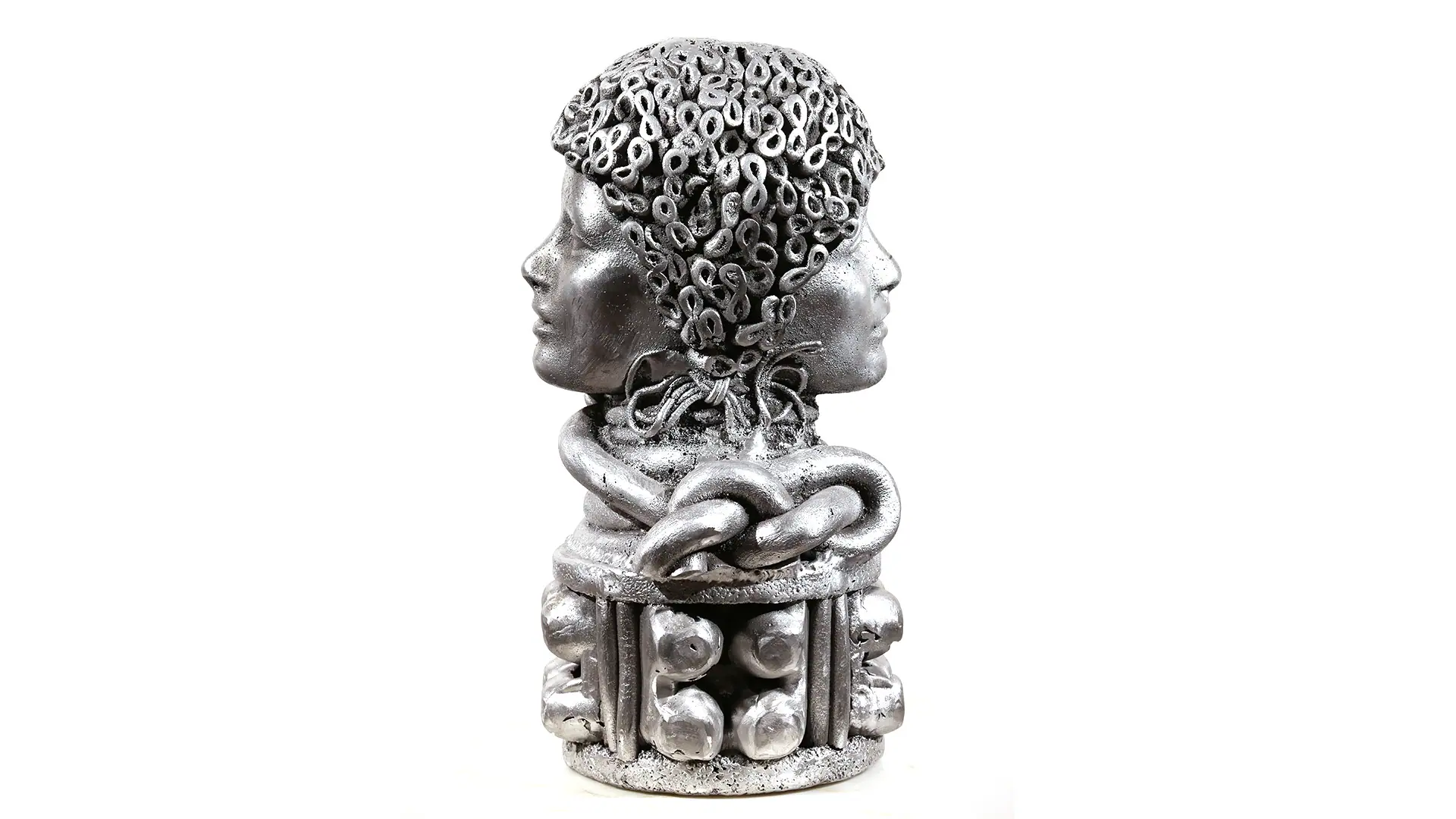 Janus Head I aluminum | sold Knot, Head, Sand-casted aluminum sculpture by Mel Hantz