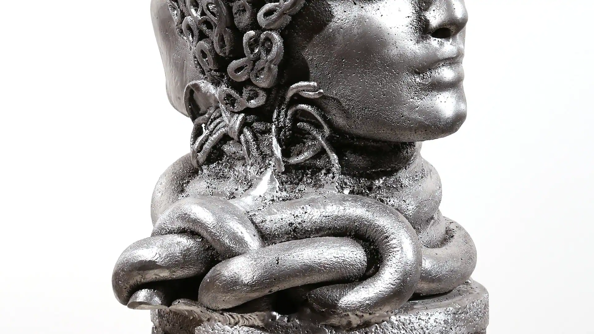 Janus Head I aluminum | sold Knot, Head, Sand-casted aluminum sculpture by Mel Hantz