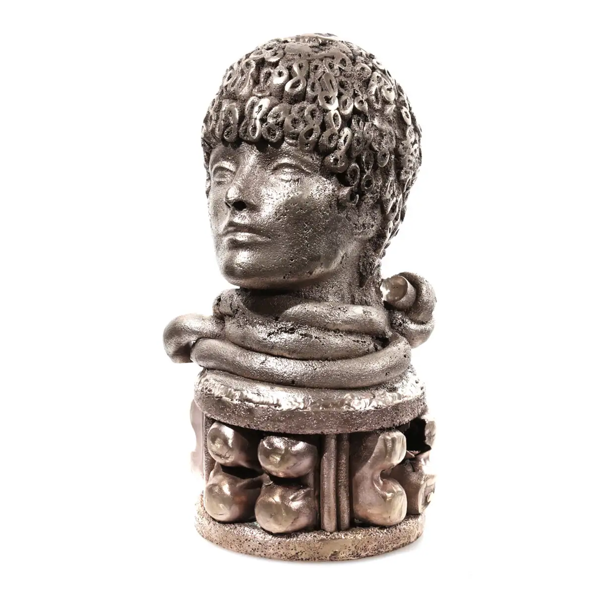 Female | bronze | 16 x 8 x 8 1/2 inches- Knot- Head- Sand-casted- bronze- sculpture -by -Mel -Hantz