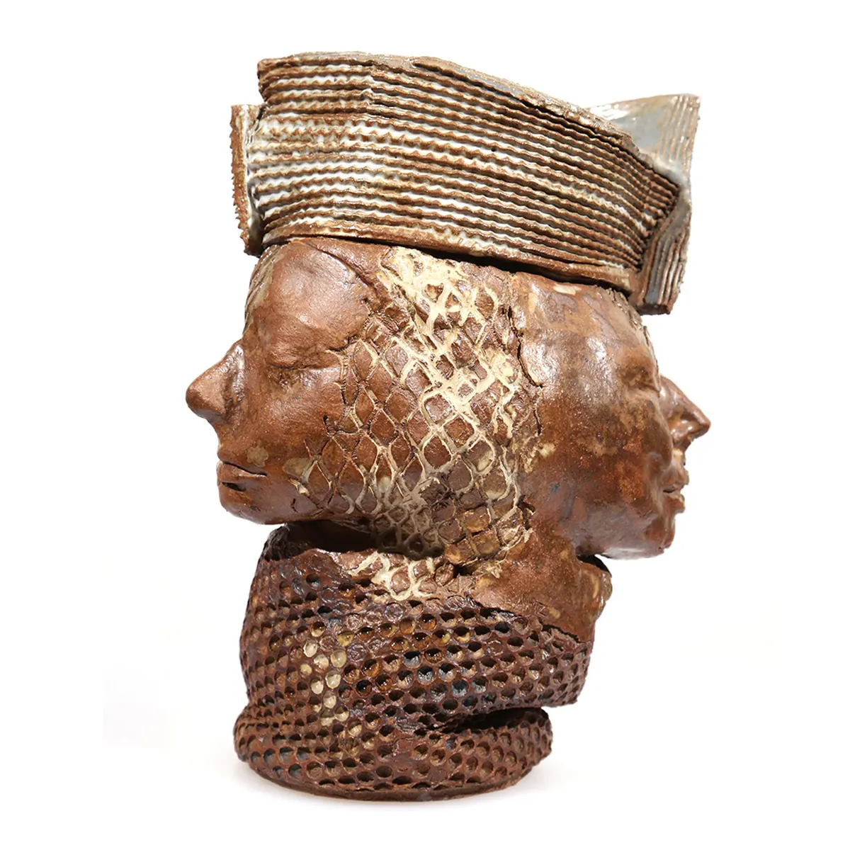 Linda’s Head | ceramic | 16 x 10 x 9 inches -Knot- Head-Sand-casted- ceramic- sculpture- by- Mel -Hantz