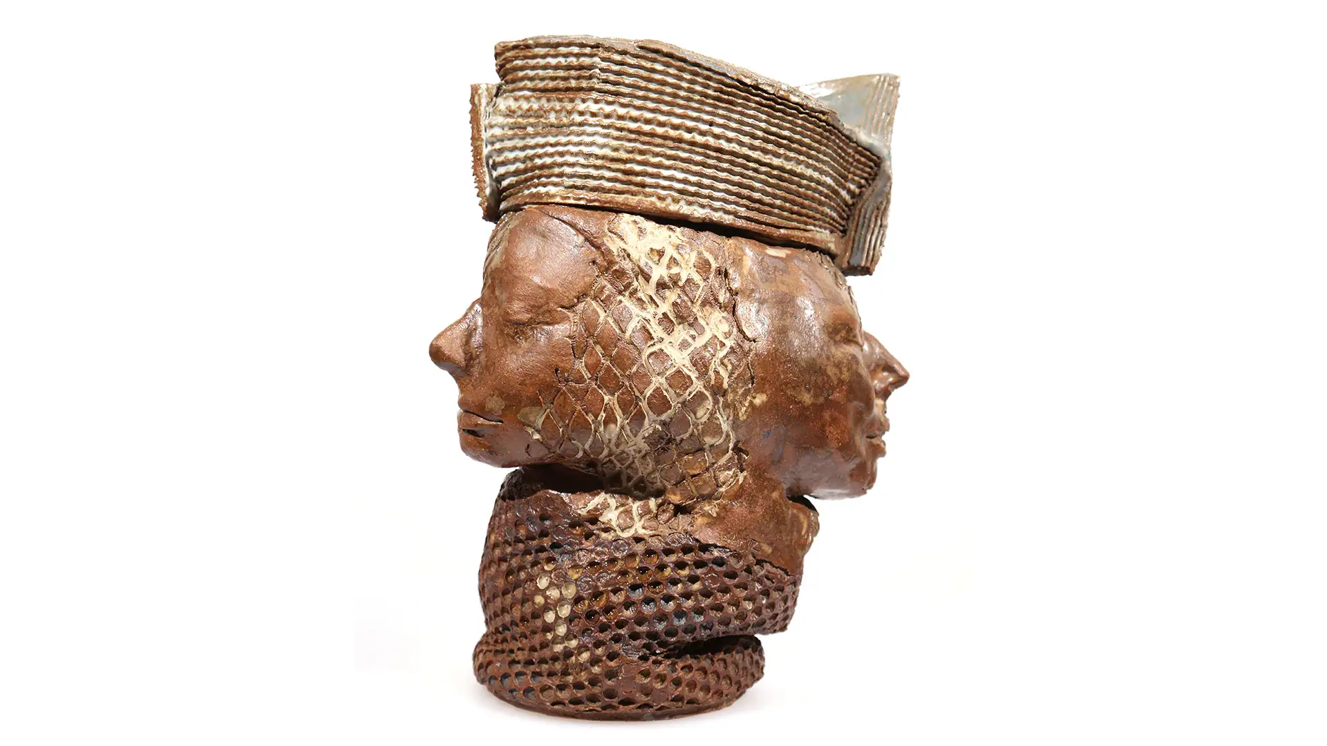 Linda’s Head | ceramic | 16 x 10 x 9 inches Knot, Head, Sand-casted ceramic sculpture by Mel Hantz