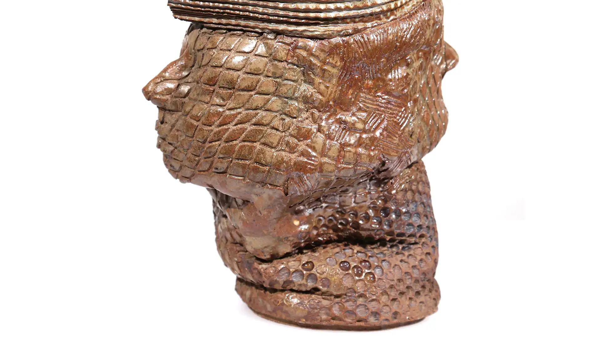 Linda’s Head | ceramic | 16 x 10 x 9 inches Knot, Head, Sand-casted ceramic sculpture by Mel Hantz