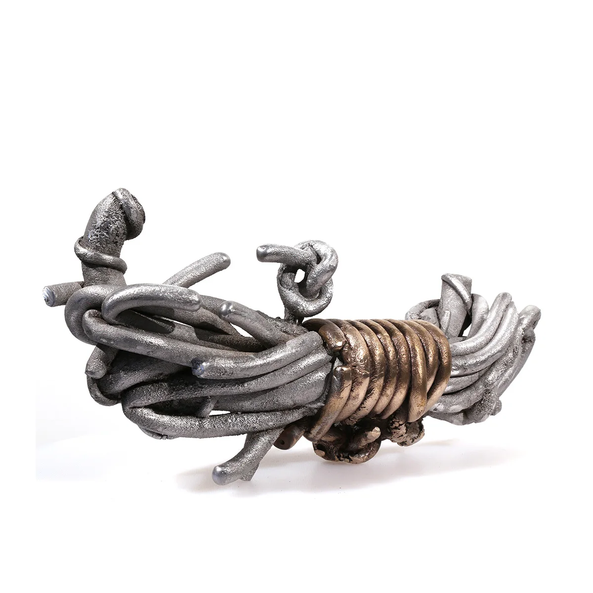 Ringed Bundle | aluminum & bronze | 6 x 16 1/2 x 7 inches -Knot- Pure- Knots- Sand-casted- aluminum - bronze -sculpture- by- Mel -Hantz